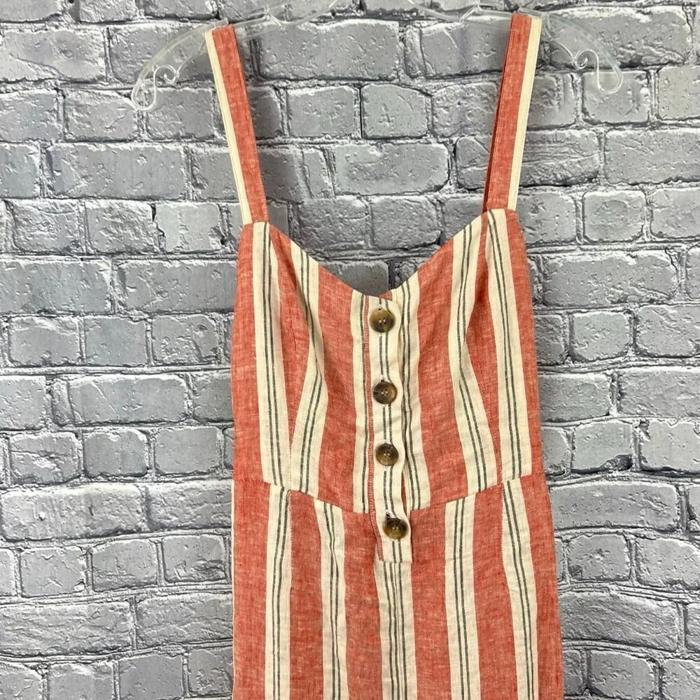 Romeo & Juliet Couture Romper Jumpsuit Linen Blend Red Stripes Tie Back S - Picture 2 of 7